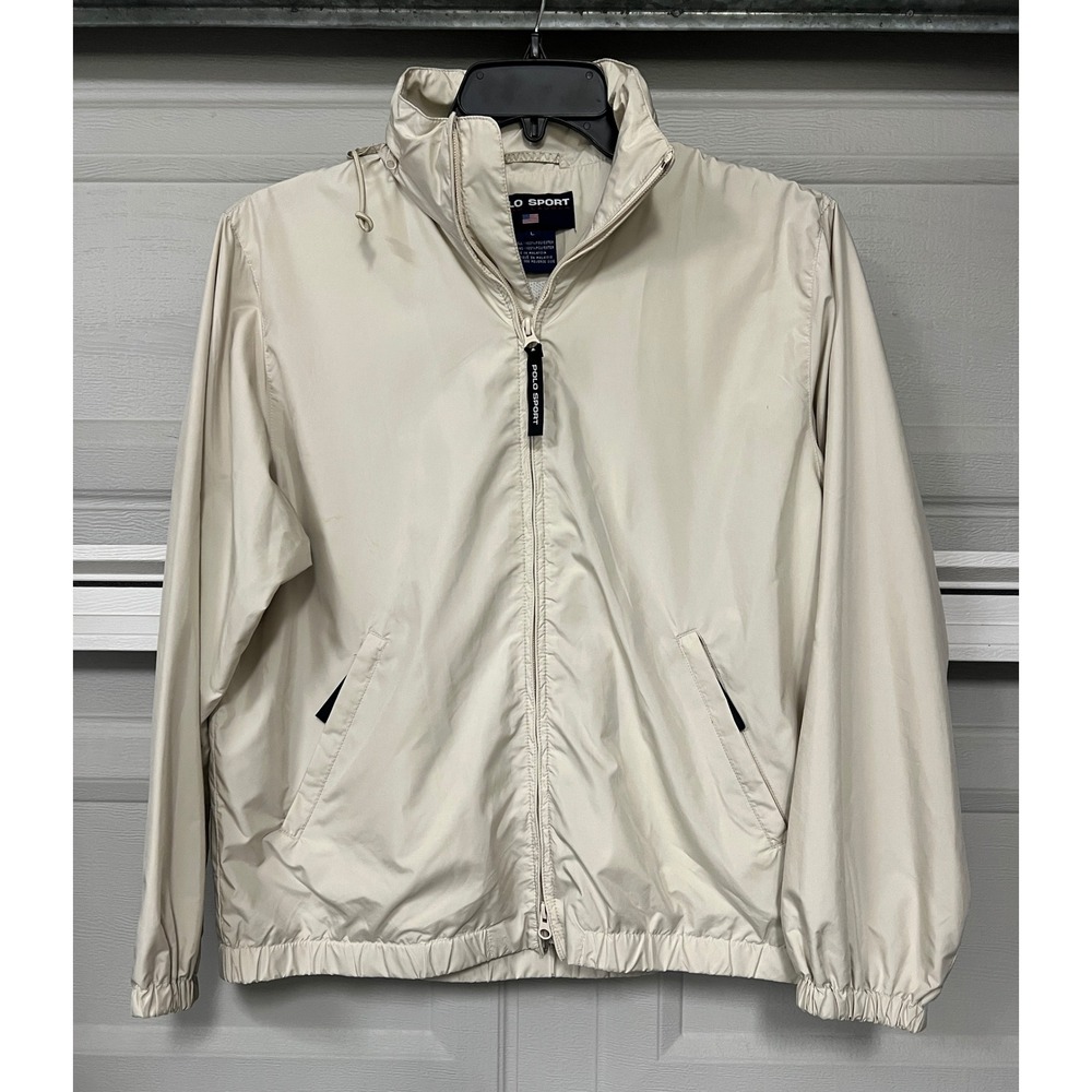 Polo Sport Ralph Lauren Windbreaker Jacket Cream Beige Vintage Mens Large Hooded